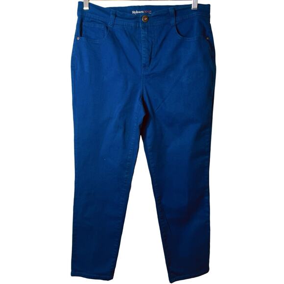 Style Co Pants Womens Size 14P Blue Tummy Control Mid Rise Zip Close Denim - Picture 1 of 12